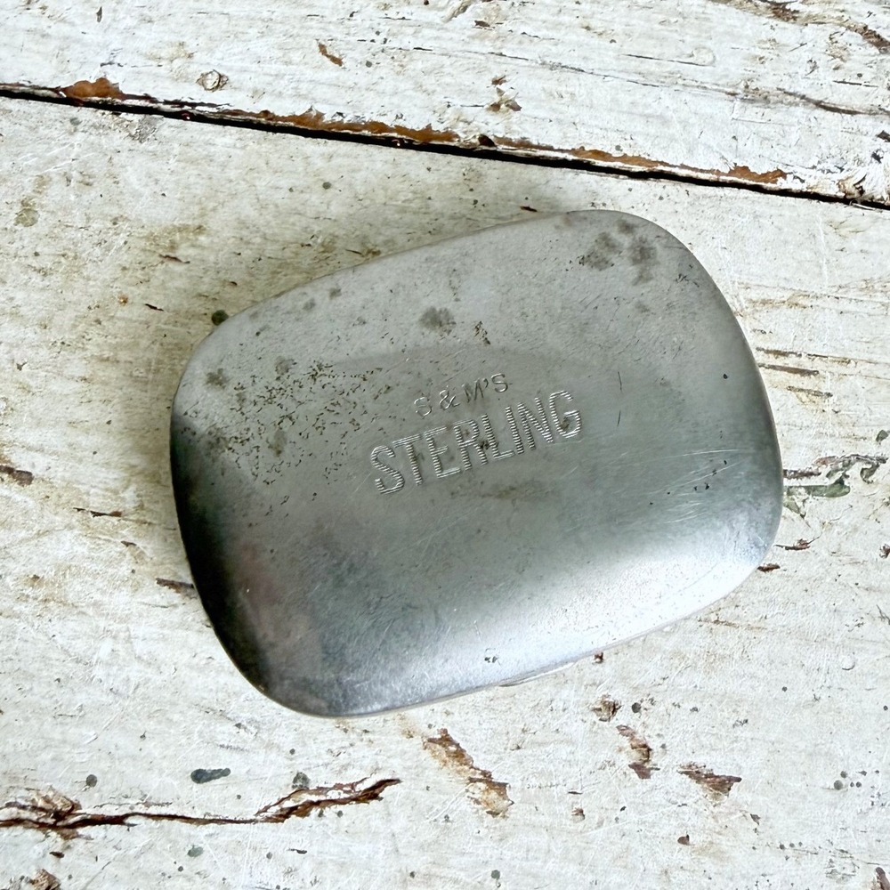 Vintage S&M Co Sterling Silver Pill Snuff Box Hinged Lid 2.6oz Antique